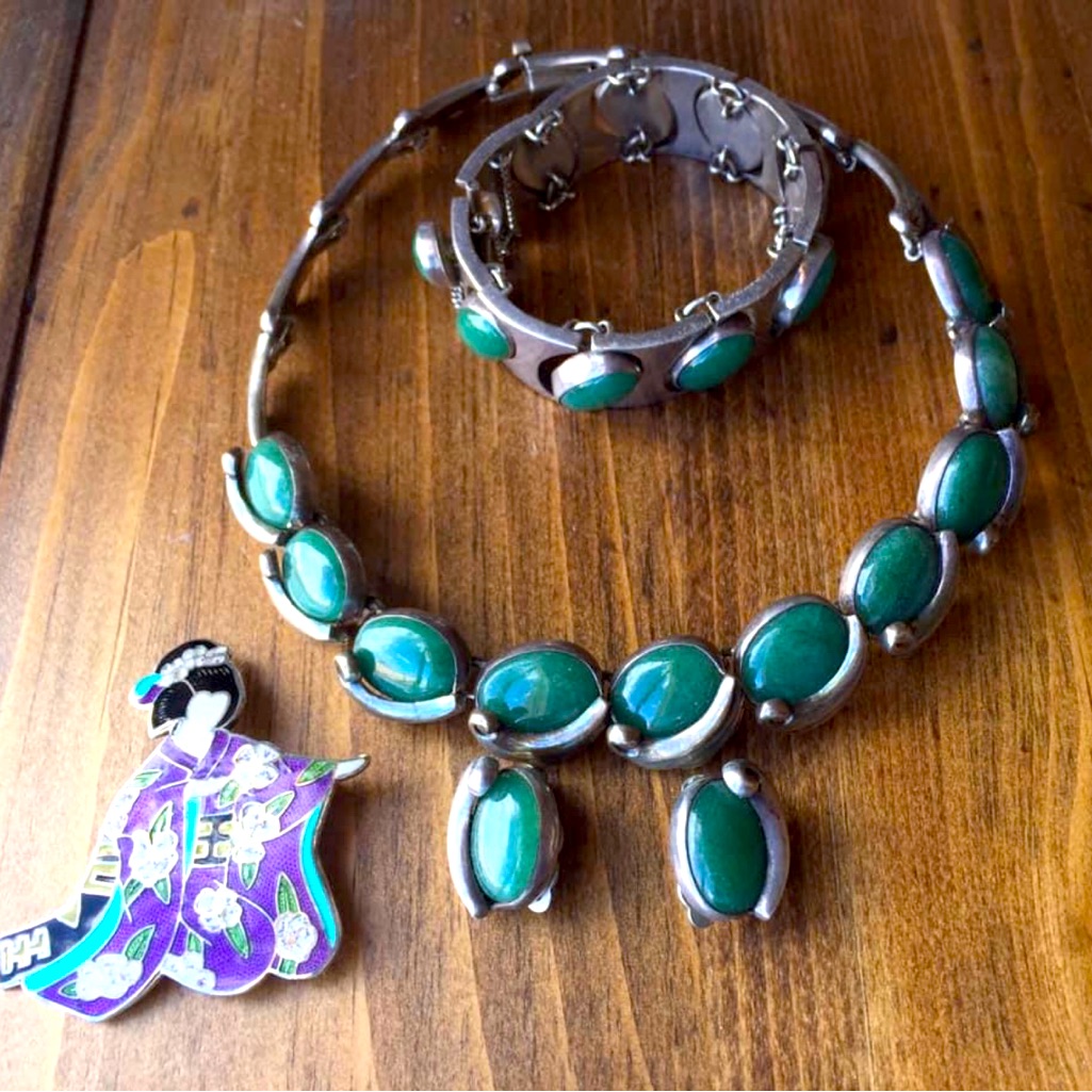 Rare Antonio Pineda Signed Aventurine In 970 Sterling Rare Antonio Pineda Signed Aventurine In 970 Sterling